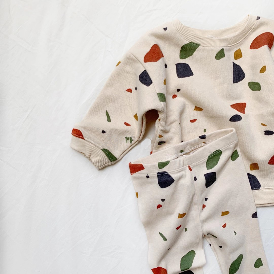 Kids Floral Pattern Sweatshirts Pants Fashion Winter Boys Clothes Sets Baby Girls Organiczoo Brand Design Toddler Girl OutfitsX1019