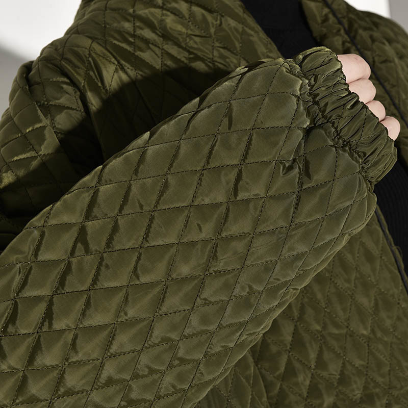 LANMREM PLaided Cotton-padded Green Color Coat Long Sleeve Loose Fit Women Parkas Fashion Autumn Winter 201127