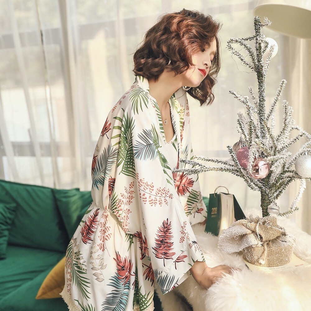 Women Pajama Sets Womens 3 Piece Set Sleep Lounge Cotton Sexy Spring Autumn Pijama Nightwear Flower Plus Size Tracksuit 201113