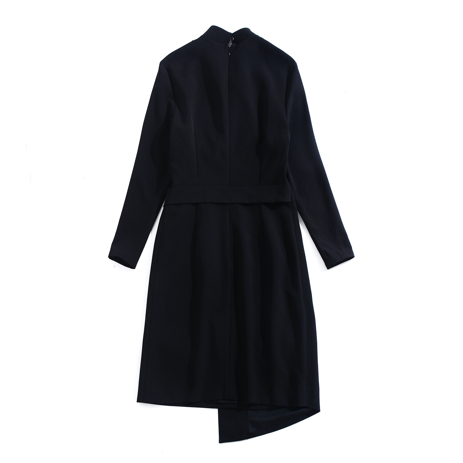 [EWQ] 2020 Autumn New Long-sleeved Embroidery Loose Casual Ladies Robe Korean Style Women Black Irregular Shirt Dress LJ201202