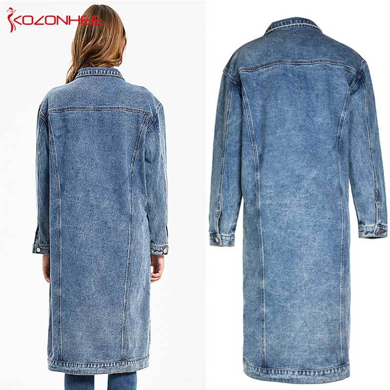 Fashion Blue Inelastic Women Long Denim Coat Jeans Coats Casual pocket Jackets Women Vintage Jeans Jacket #07 201217