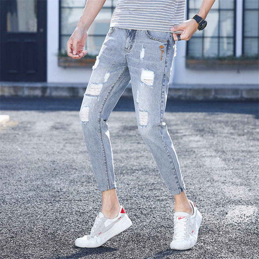 2021 New Jeans Men Korean Fashion Cotton Ripped Hole Youth Streetwear Harem Ankle-length Skinny Denim Pants G4Y2, Navy f202
2021 New Jeans Men Korean Fashion Cotton Ripped Hole Youth Streetwear Harem Ankle-length Skinny Denim Pants G4Y2, Navy f202