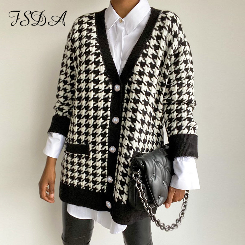 V Ne Women Button Bla Houndstooth Cardigan 2021 Long Sleeve Sweater Autumn Winter Knitted Loose Oversized Jumper Casual, Black
V Ne Women Button Bla Houndstooth Cardigan 2021 Long Sleeve Sweater Autumn Winter Knitted Loose Oversized Jumper Casual, Black