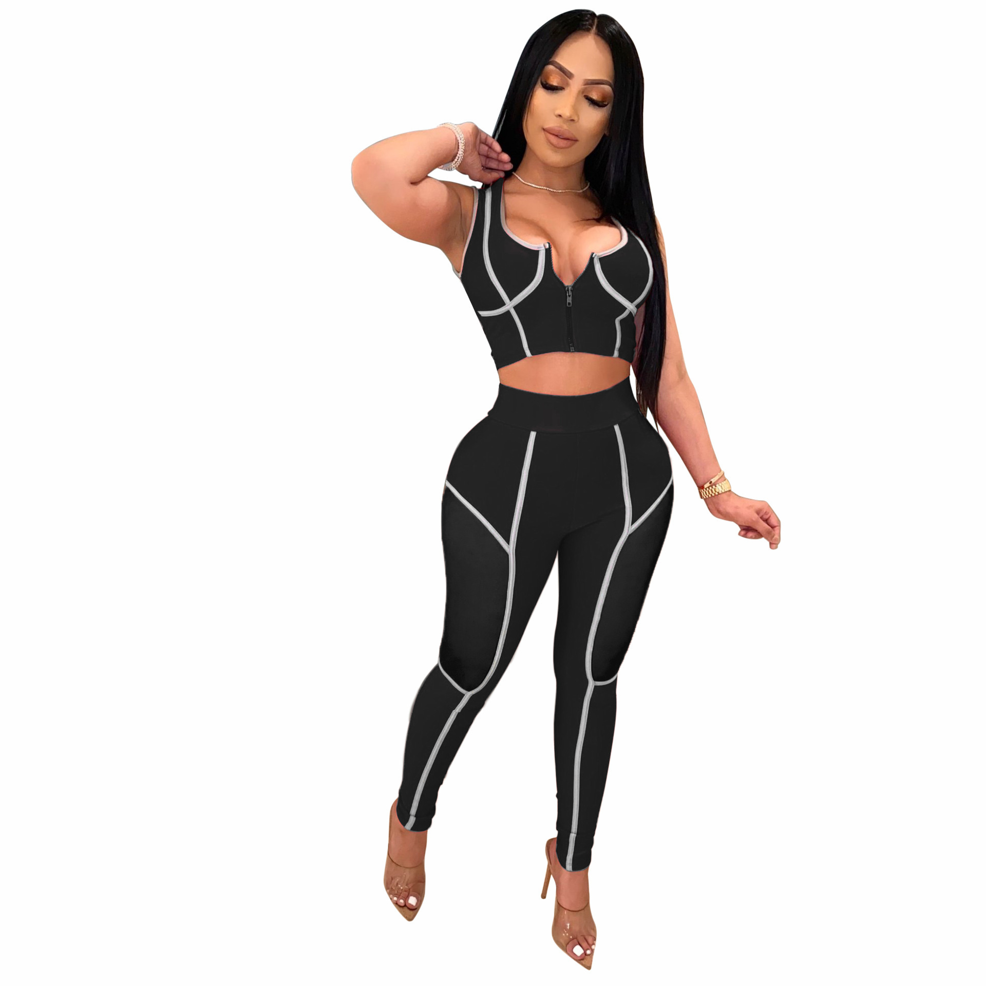 Summer Two Piece Set Crop Top and Pants 2 Piece Set Women Club Outfits Matching Sets Tracksuit Women Set Clothes PT0020 T200706