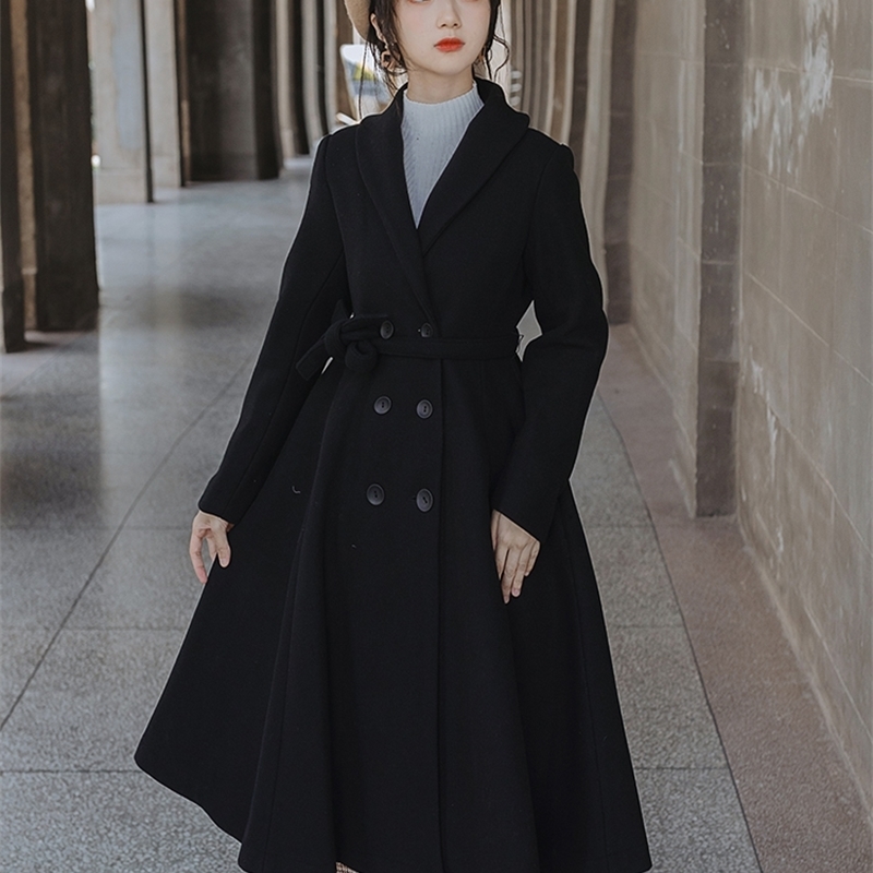 French retro Hepburn little woolen coat girl students' thick woolen coat 201103