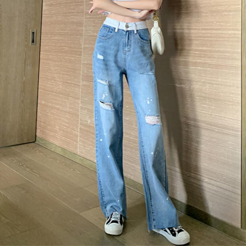 Ripped Hole Hem Plus Size High Waist Wide Leg Straight Loose Extra Long Jeans For Women Women, Blue
Ripped Hole Hem Plus Size High Waist Wide Leg Straight Loose Extra Long Jeans For Women Women, Blue