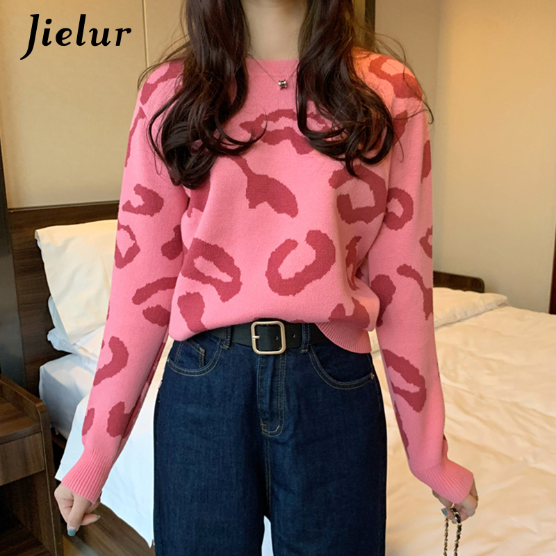 Jielur Print Autumn Winter O-neck Sweater Women Basic Primer Knitted Sweaters Pull Femme Chic Slim Jumper Soft New Pullovers 201225