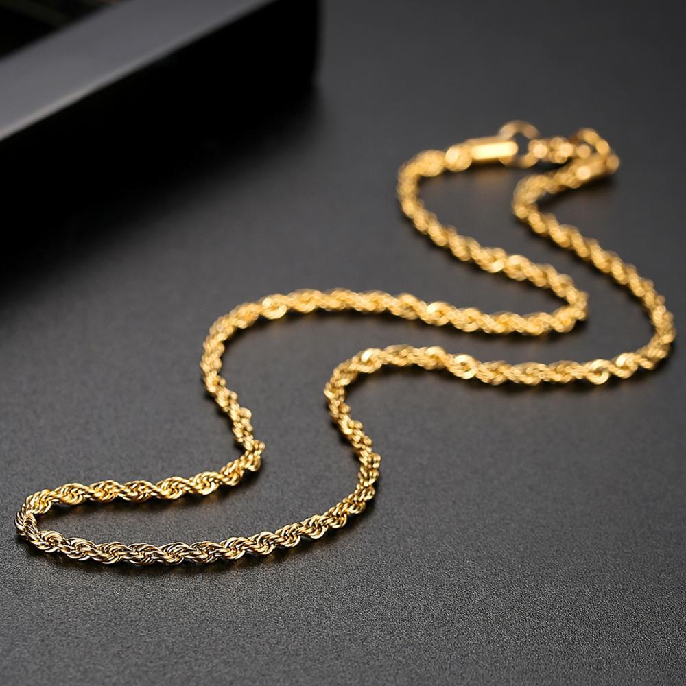 4MM Metal 18K Gold Plated Metal Cooper Woved Rope Chain Necklace for Men Women Nice Jewelry Gift 16 18 20 inch Wholesale Price