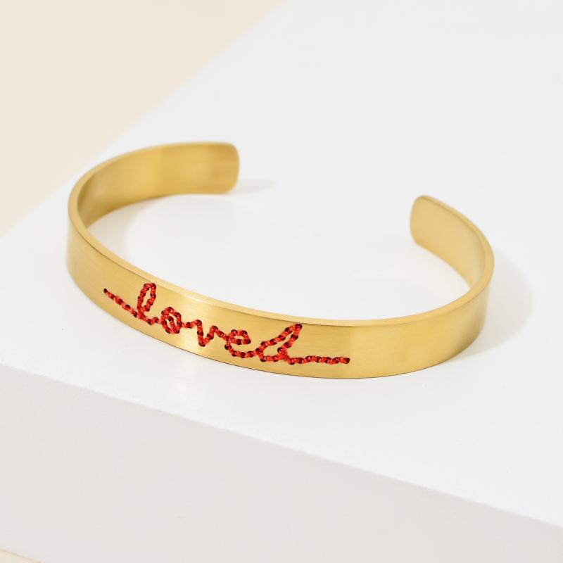 Boho Handmade Fashion Gold Bracelet Femme Red Love Letter Bangle Bracelet Ladies Armband Stainless Steel Cuff Bangles For Women
Boho Handmade Fashion Gold Bracelet Femme Red Love Letter Bangle Bracelet Ladies Armband Stainless Steel Cuff Bangles For Women