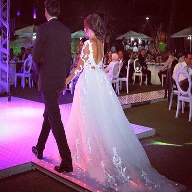 2021 Arabic Illusion Long Sleeve Mermaid Wedding Dresses With Detachable Train Lace Appliqued Backless Bridal Gowns Vestidos De Novia