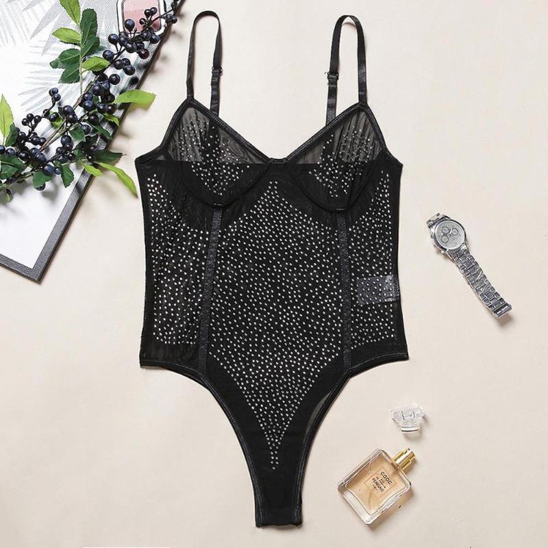 Women Sheer Sexy Bodysuit Rhinestone bling Sleeveless Deep V Women Girls Skinny Club Jumpsuit Overalls Sexy Clothing, Black
Women Sheer Sexy Bodysuit Rhinestone bling Sleeveless Deep V Women Girls Skinny Club Jumpsuit Overalls Sexy Clothing, Black
