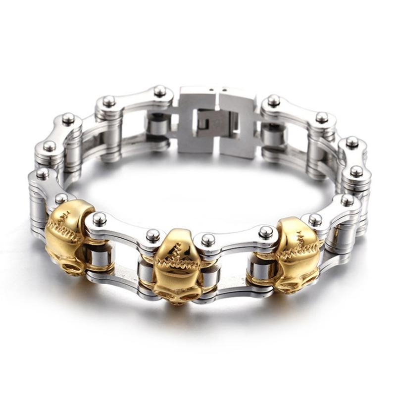 22mm Punk Male Bike Chain Bracelets Gold Black Stainless Steel Men Skeleton Skull Charms Link Wide Biker Chain Bracelets Jewelry
22mm Punk Male Bike Chain Bracelets Gold Black Stainless Steel Men Skeleton Skull Charms Link Wide Biker Chain Bracelets Jewelry