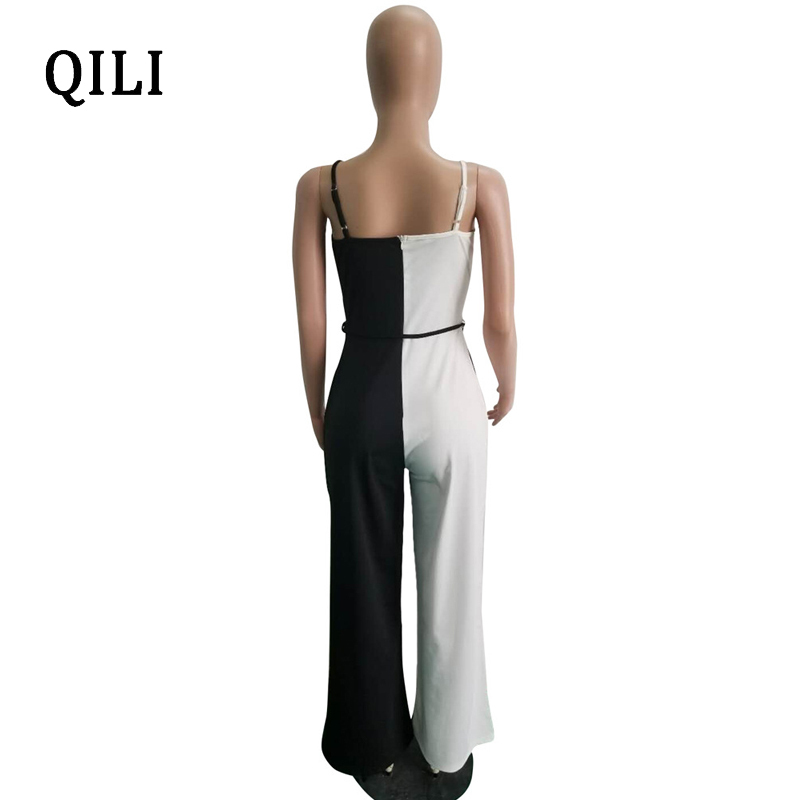 QILI Women Wide Leg Jumpsuits Overall Spaghetti Strap Double Color Jumpsuit Romper Womens Casual Overalls Plus Size S-XXL T200107