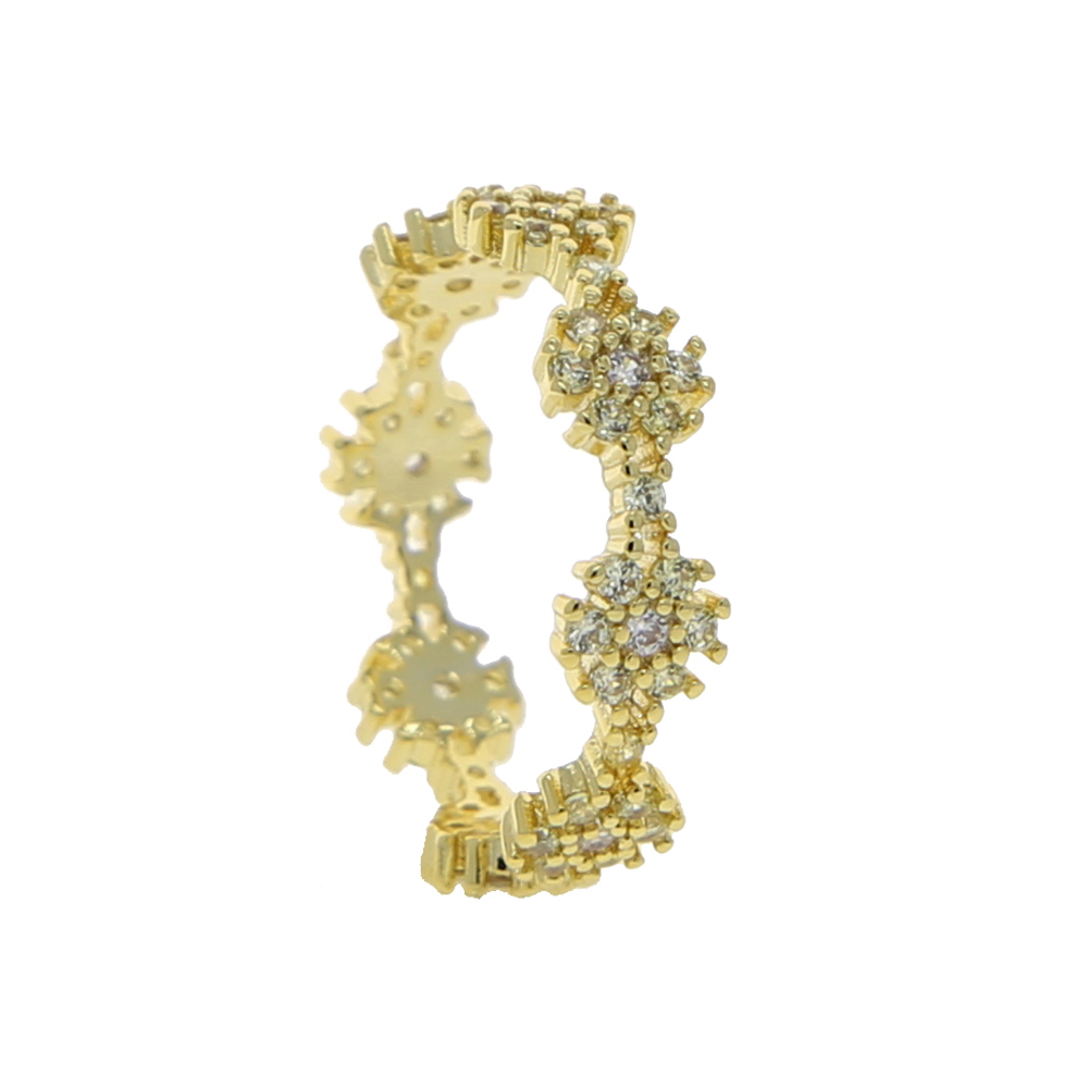 2024 Spring New Design Gold Metal Color Prong Set Yellow CZ Dainty Daisy Flower Band Women Finger Ring Fashion