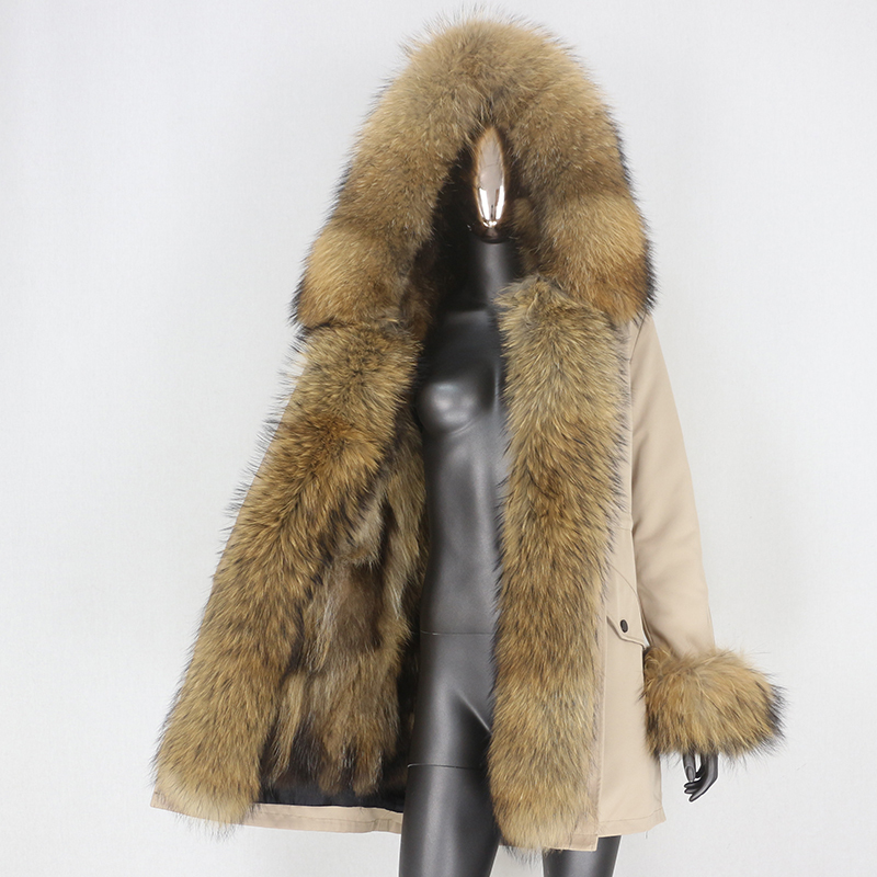 BLUENESSFAIR Long Waterproof Parka Winter Jacket Women Real Fur Coat Natural Raccoon Fox Fur Outerwear Streetwear Removable 210204