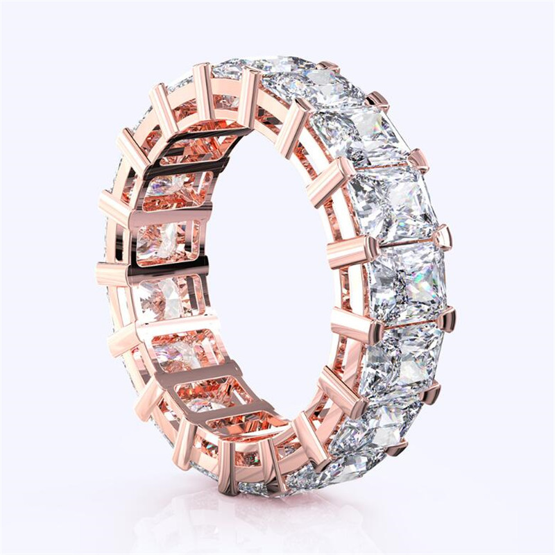 Cocktail New Arrival Unique Sparkling Luxury Jewelry 925 Sterling Silver Radiant Cut White Topaz CZ Diamond Women Wedding Band Ring Gift