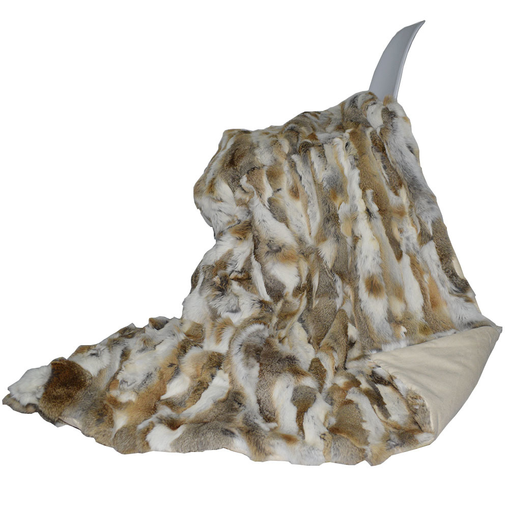MS.Softex Natural Patchwork Real Throw Factory OEM Pillows Soft Rabbit Fur Blanket 201222