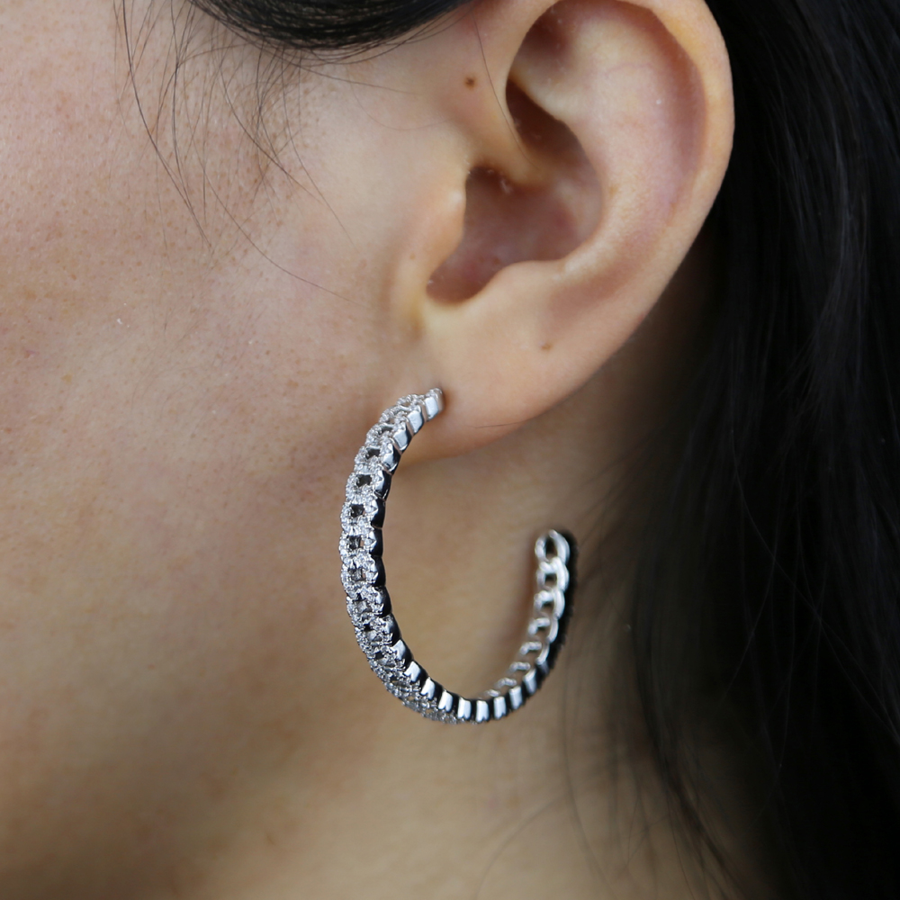 High Quality Micro Pave 5A Cubic Zirconia CZ Big Hoop Iced Out Bling Cuban Link Chain Circle Hoop Earring For Women Girls