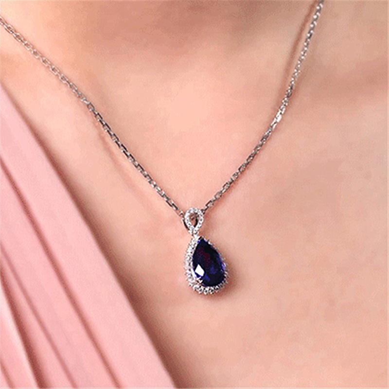 Water Drop Diamond Necklace Sterling Silver Gold Plated Woman Crystal Necklaces Fashion Engagement Wedding Bride Designer Jewelry Mom Birthday Gift Wi