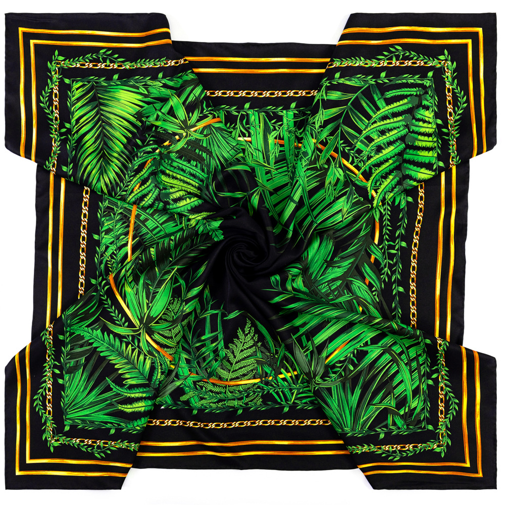 Double-Sided Hand Rolled Edge Silk Square Scarf Women 90 90 Satin Scarfs Vintage Head Neck Scarfs Shawl Female Foulard Femme