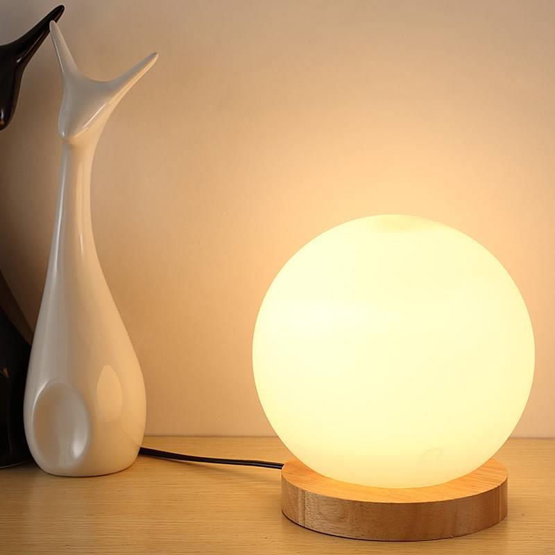 Simple Glass Table Lamp Wood Base Lamps For Bedroom Living room Children Reading Desk Lamp Lighting