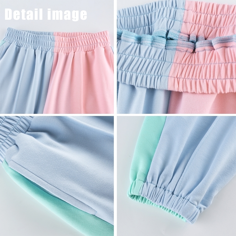 Contrast Color Baggy Women Losse Hight Jogger Sweatpants Casual Pink Blue Patchwork High Waist Trouser Female Hip Hop Streetwear LJ201130
