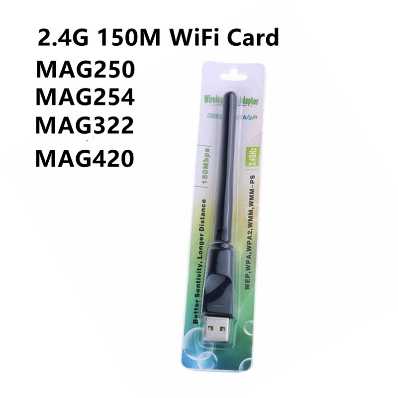 

2.4GHz 150Mbps Wireless USB Network Adapter 2DB Wifi Antenna WLAN Card Receiver for MAG250 MAG254 MAG322 STB