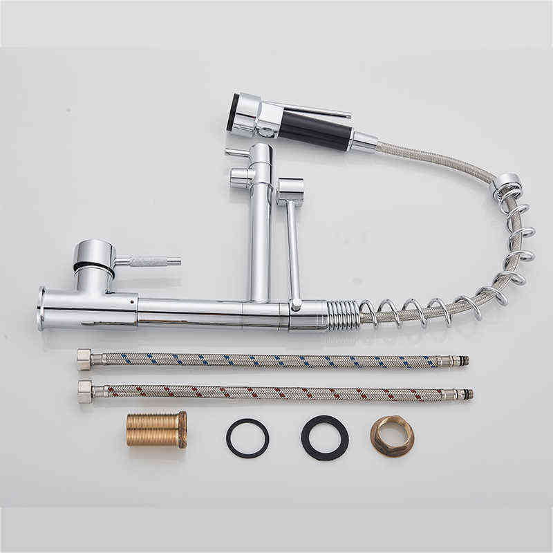 Deck installation Chrome Spring 360 Rotating Shower Kitchen Faucet Crane And Cold 2 Water Tap Sink Mixer 220125