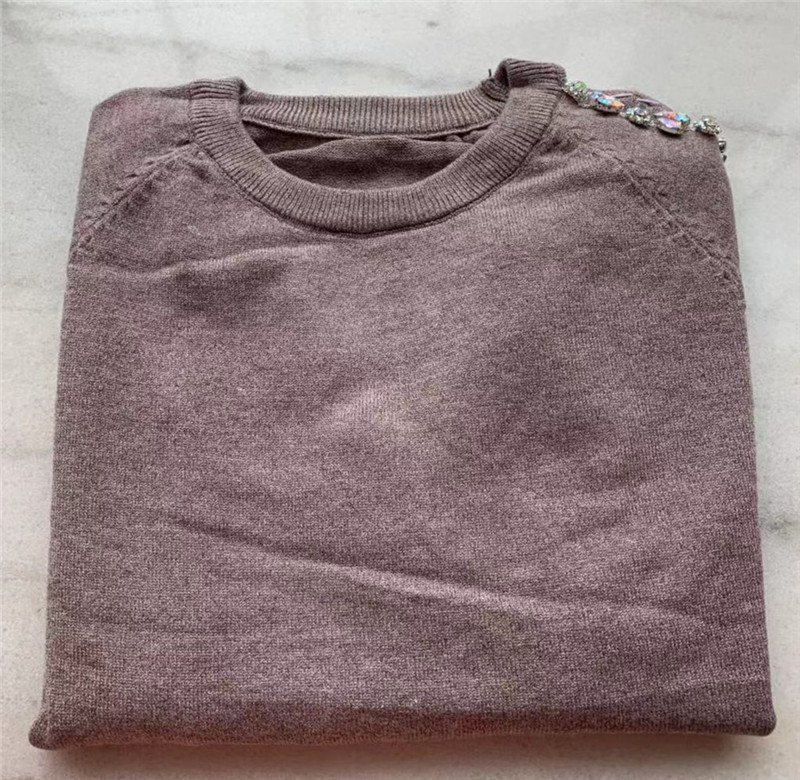 Women Sweater Pearl leaking shoulder Casual 2 Piece Sweat Suit Diamond Shoulder Knit Pants + Jumper Top Costume Clothing Set T200116