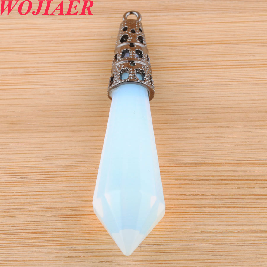 WOJIAER Retro Natural Stone Pendants for Necklaces 12 Faceted Pyramid Wicca Purple Crystal Sodalite Tiger Eye Opal Reiki DBO917