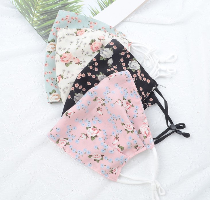 Women Designer Mask Flower Chiffon mask thin double layer breathable sunscreen adjustable face mask 4 colors