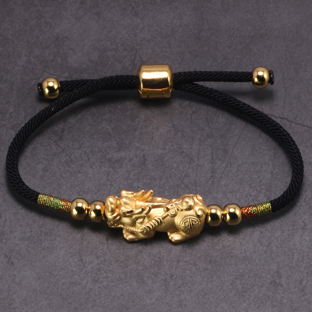Lucky Red Rope Bracelets 999 Sterling Silver Pixiu Gold Color Tibetan Buddhist Knots Adjustable Charm Bracelet For Women Men Y200107
