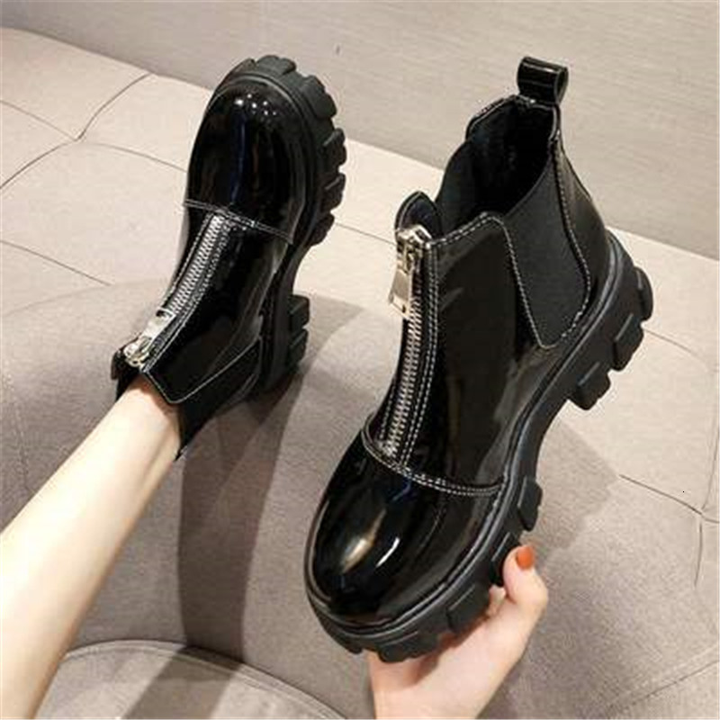 Fall 2021 New Winter Chunky Shoes Woman Water Girl Boots 364F, Black zipper