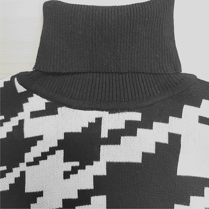 Knitted Women Sweater Pullovers Autumn Winter Geometric Houndstooth Knitted Sweater Ladies Oversize Retro Sweater 201222