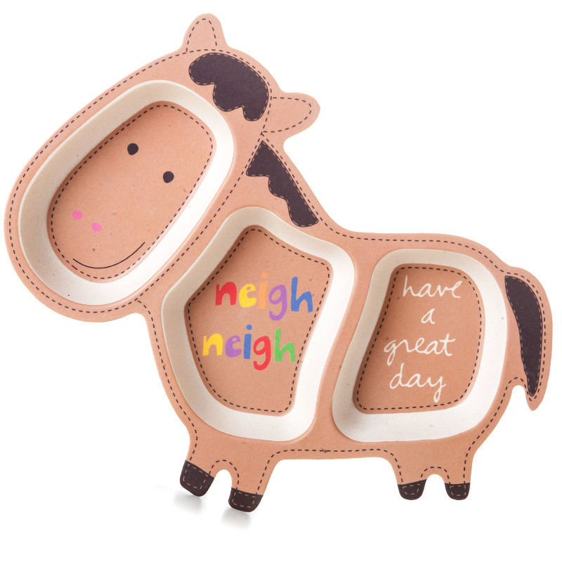 Cartoon animal children dinner plate bamboo fiber kids dinnerware health environmental tableware LJ201019