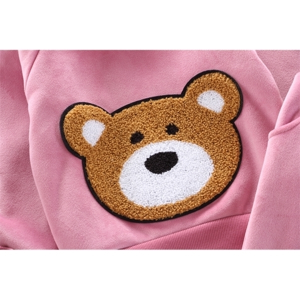 Baby clothes winter thick warm suit cartoon bear hooded sweater baby boy baby girl fleece children gold velvet three-piece suit Y1105