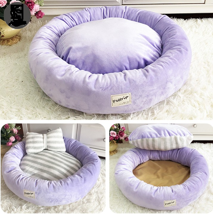 Cute bow dog kennels Warm winter Teddy plush dog nest four seasons pet nest kitten cat dog bed