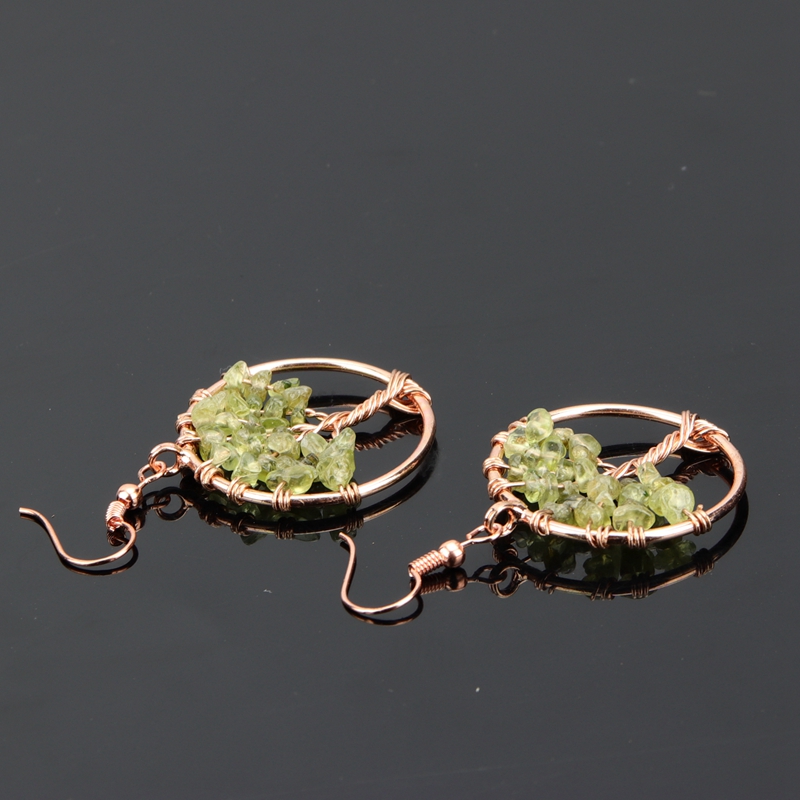 Hand-woven Tree of life Dangle Earrings Copper Wire Wrapped Natural Stone Round Wish-tree Rose Gold Charm Women Earring Reiki Healing Crystal DIY Jewe