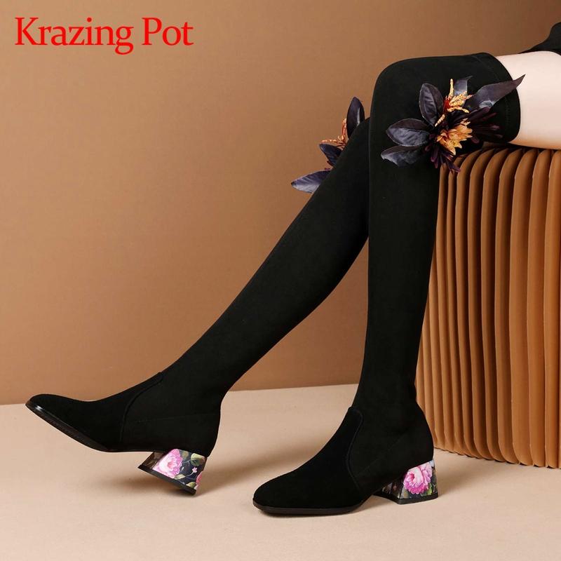Krazing pot cow suede round toe high heel stretch boots flower decoration maiden young lady daily wear over-the-knee boots L78, Black
Krazing pot cow suede round toe high heel stretch boots flower decoration maiden young lady daily wear over-the-knee boots L78, Black