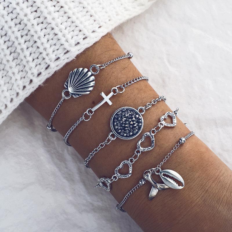 5 Pcs/set Women Fashion Geometry Gem Shell Cross Heart Fishtail Silvery Bracelet Set Beach Charm Party Jewelry Accessories1
5 Pcs/set Women Fashion Geometry Gem Shell Cross Heart Fishtail Silvery Bracelet Set Beach Charm Party Jewelry Accessories1