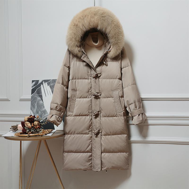 Fashion Winter Big Fur Collar Hooded Down Jacket Women Korean Long Warm Coat Long Sleeve Horn Button White Duck Down Jacket H587, Beige
Fashion Winter Big Fur Collar Hooded Down Jacket Women Korean Long Warm Coat Long Sleeve Horn Button White Duck Down Jacket H587, Beige