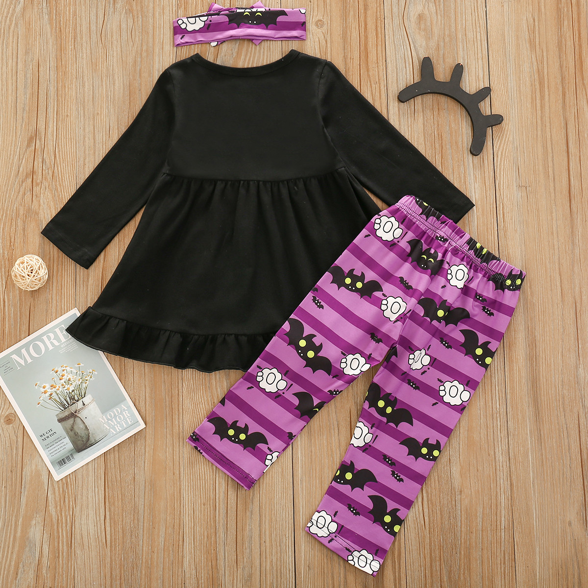 Pudcoco Newest Halloween Clothes Toddler Baby Girl Long Sleeve Ruffle Tops Print Striped Long Pants Headband 3Pcs Halloween SetX1019