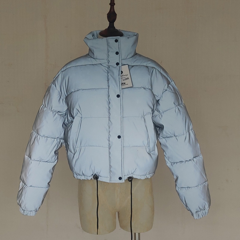 FORERUN Winter Reflective Jacket Women Puffer Coat Stand Collar Bubble Jackets Silver Casual Parka Thicken Manteau Femme Hiver T200114