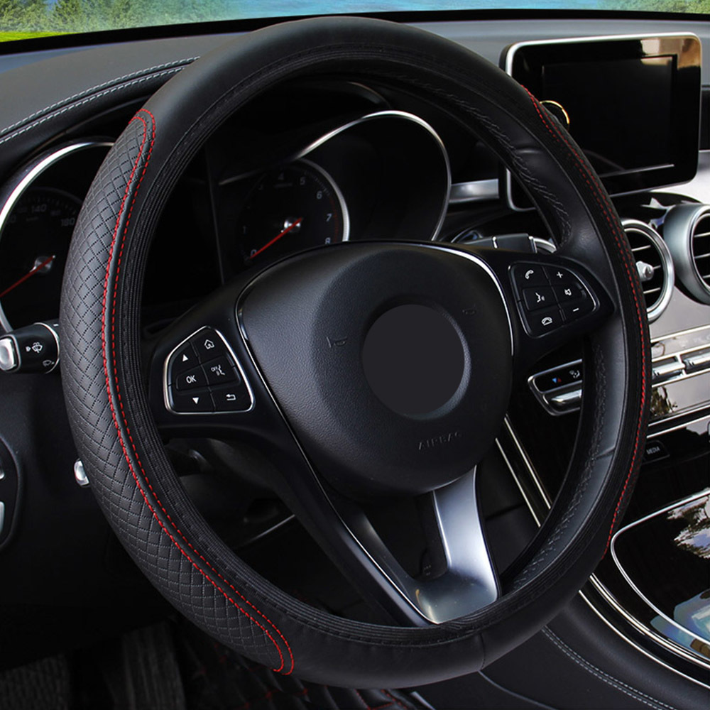 antislip pu microfiber universal embossing leather auto steering wheel cover car steering wheel cover interior accessories