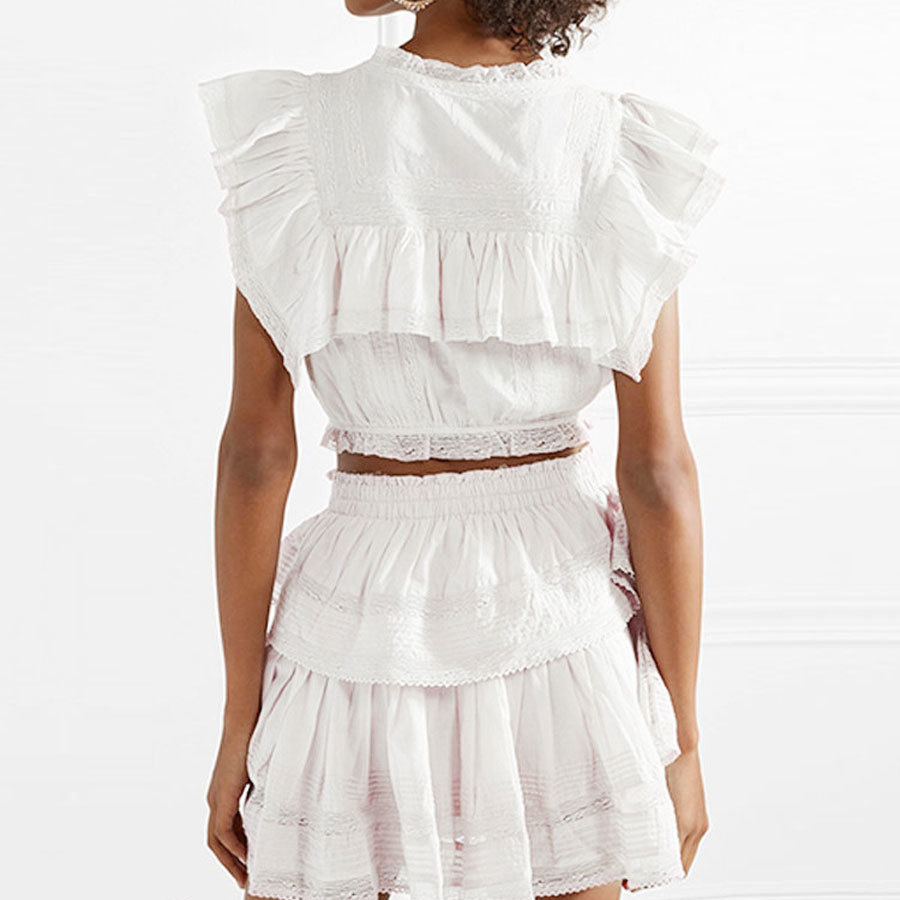 2019 New Arrival Women 2 Pieces Set Sexy White Top and Mini Skirt 2 Piece Outfits for Sets Holiday Vocation T200623