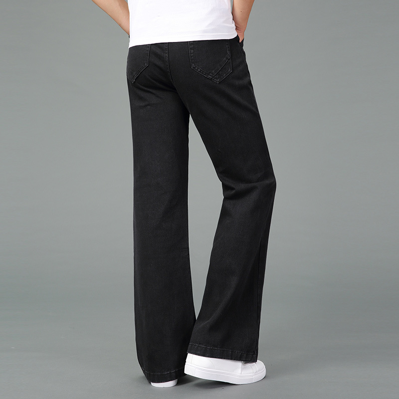 Free shipping men's new Spring and Autumn Wide-leg Jeans Flares Trousers Color Black Blue Plus Size Business Casual Pants 201223