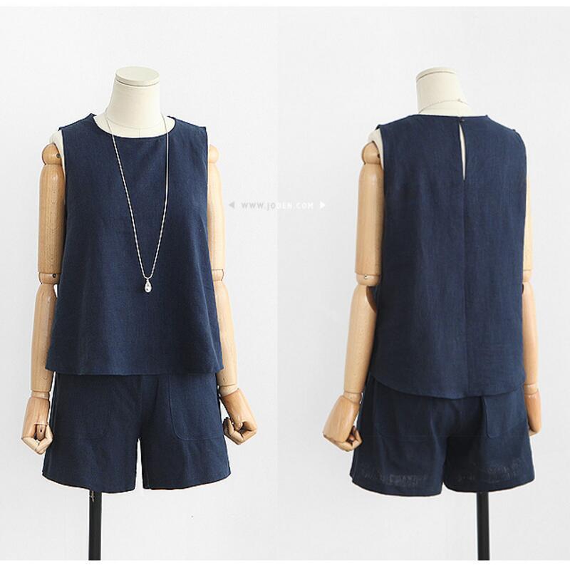 Women Summer Style Casual Cotton Linen Tops Shirt Feminine Pure Color Female Office Suit Set Women's Costumes Hot Short Sets T200325
