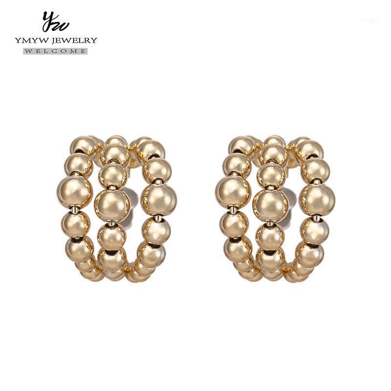 Stud YMYW Gold Geometric Earrings Copper Beads Metal Trendy Jewelry Women Girls Party Gift Pendientes Mujer Moda 20211