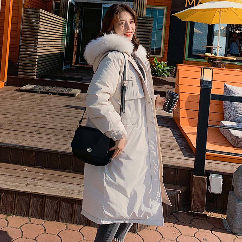 Vielleicht New Loose Winter Jacket Women Big Fur Collar Pockets Fashion Long Hooded Parkas Winter Coat Women's Clothes 201019