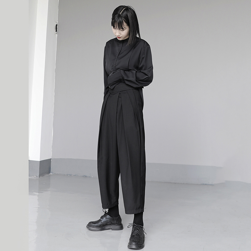 [EAM] High Waist Black Split Joint Pleated Long Wide Leg Trousers New Loose Fit Pants Women Fashion Spring Summer 1U360 201111
